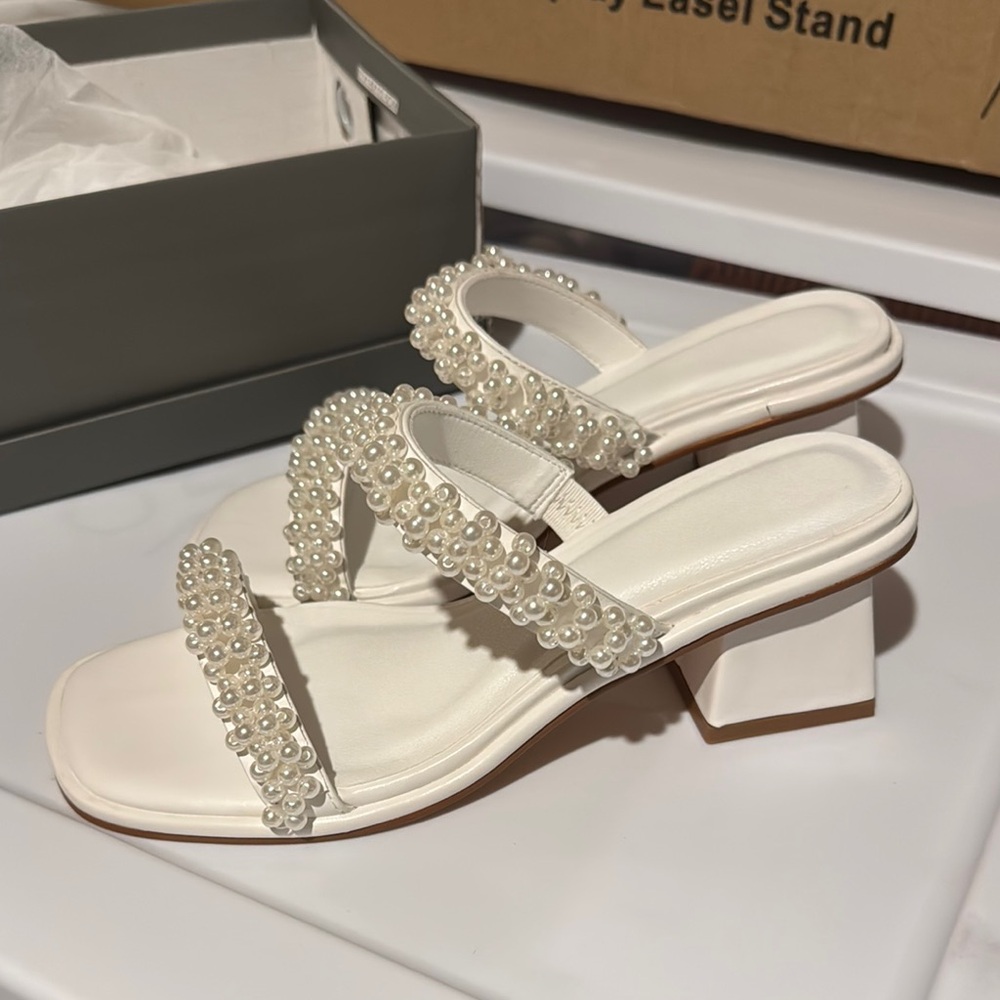 Elegant Pearl-Embellished White Sandals